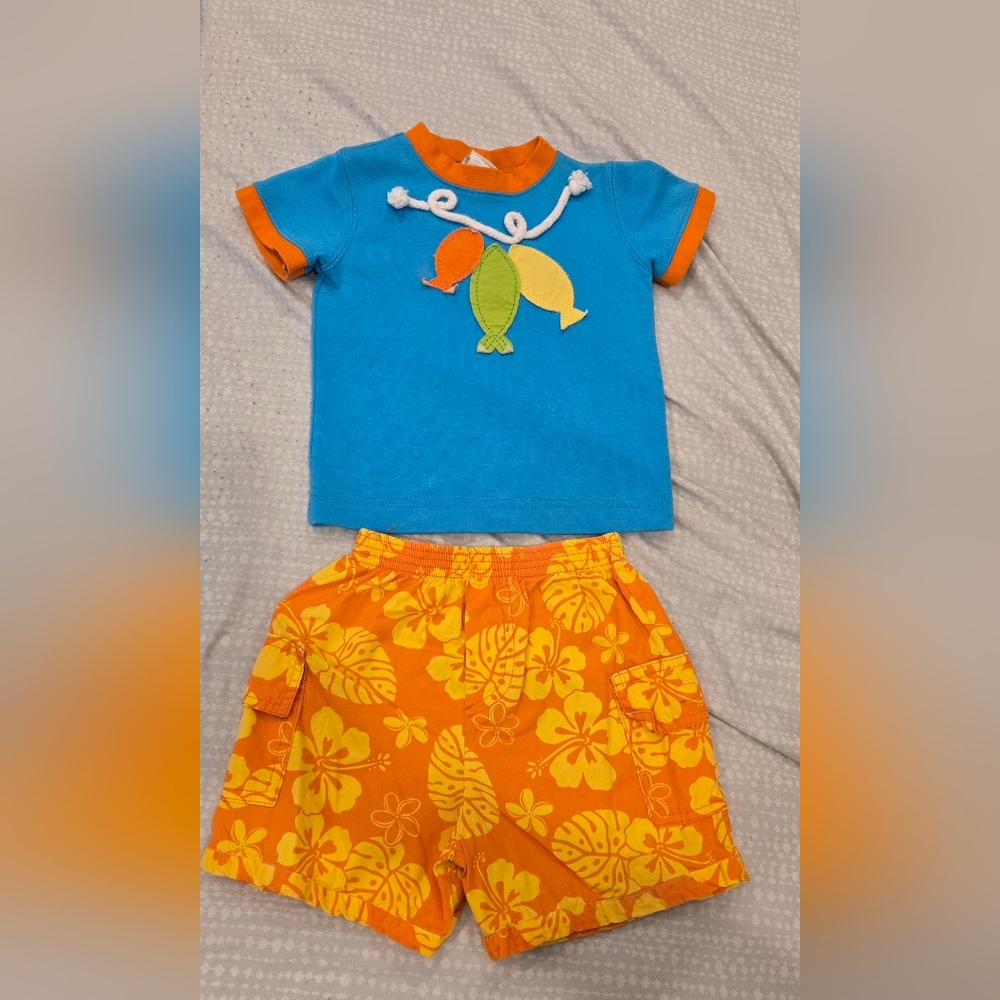 Vibrant Blue and‎ Orange Matching Set with Tropical Flair
